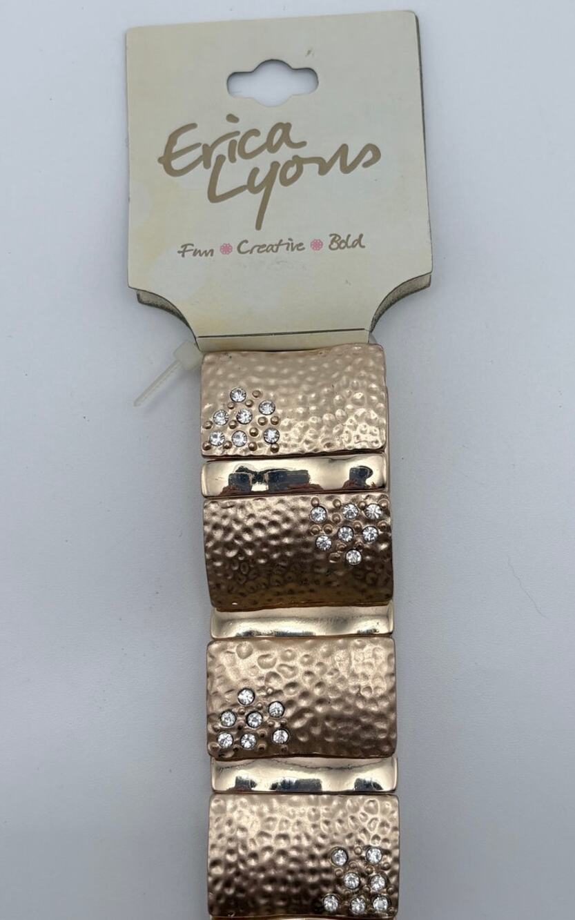 Erica Lyons Gold-Tone Stretch Bracelet with Hammered Texture and Rhinestones